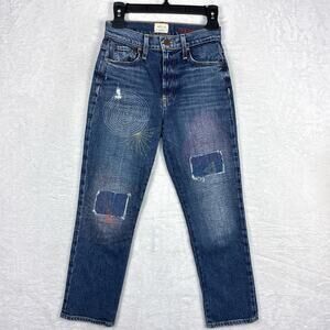 Alice + Olivia Jeans Womens 25 Blue Embroidered Whiskered Preppy Luxury Festival